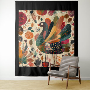 Retro Boho Patchwork Fall Turkey Tapestry