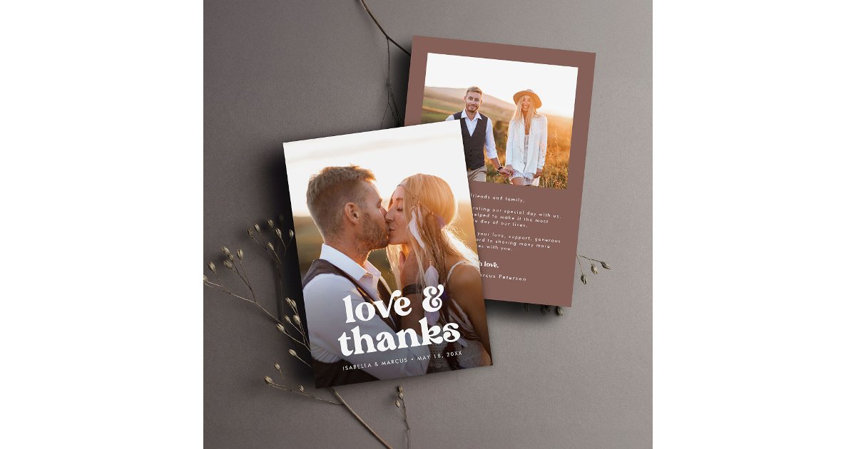 Retro Boho Photo Wedding Thank You Card | Zazzle