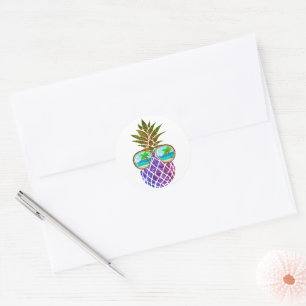 Retro boho pineapple with sunglasses classic round sticker