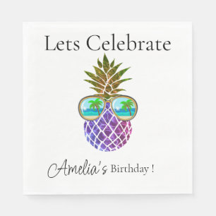 Retro boho pineapple with sunglasses napkin