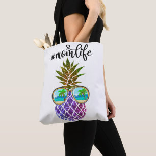 Retro boho pineapple with sunglasses tote bag