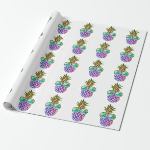 Retro boho pineapple with sunglasses wrapping paper