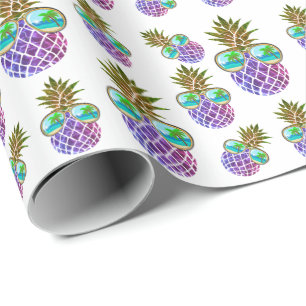 Retro boho pineapple with sunglasses wrapping paper