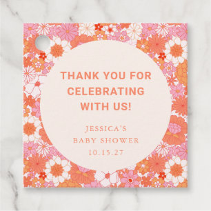 Retro Boho Pink Floral Custom Baby Shower Thanks Favour Tags