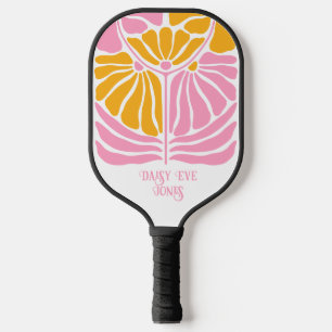 Retro Boho Pink Gold Floral Personalized Pickleball Paddle