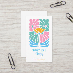 Retro Boho Pink Gold Orange Floral Business Card