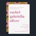Retro Boho Pink Green Flower Groovy Bat Mitzvah Invitation<br><div class="desc">Add a retro groovy vibe to your bat mitzvah with these fun boho pink and green floral party invitations.</div>
