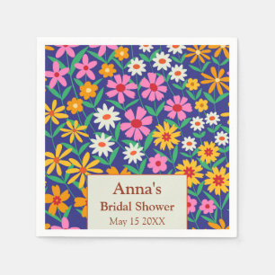 Retro Boho Pink Orange Floral Bridal Shower  Napkin