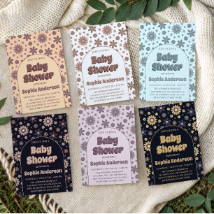 Retro Boho Purple Floral Baby Shower Invitation