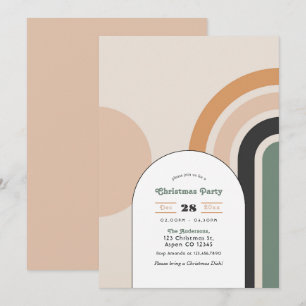 Retro Boho Rainbow Arch Christmas Party Invitation
