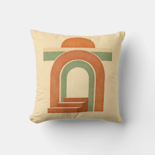 Retro Boho Rainbow Arch Minimalist Design Cushion