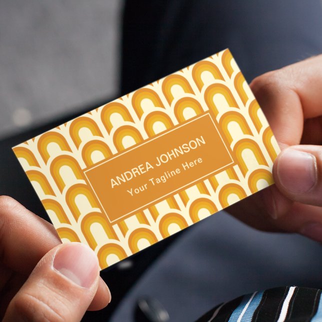 Retro Boho Rainbow Arch Pattern 1960s 1970s Trendy Business Card (Creator Uploaded)