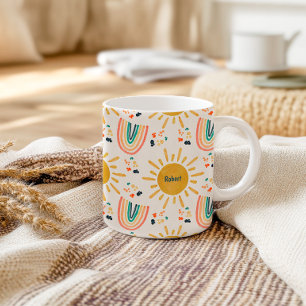 Retro Boho Rainbow Morning Sunshine Watercolor  Coffee Mug