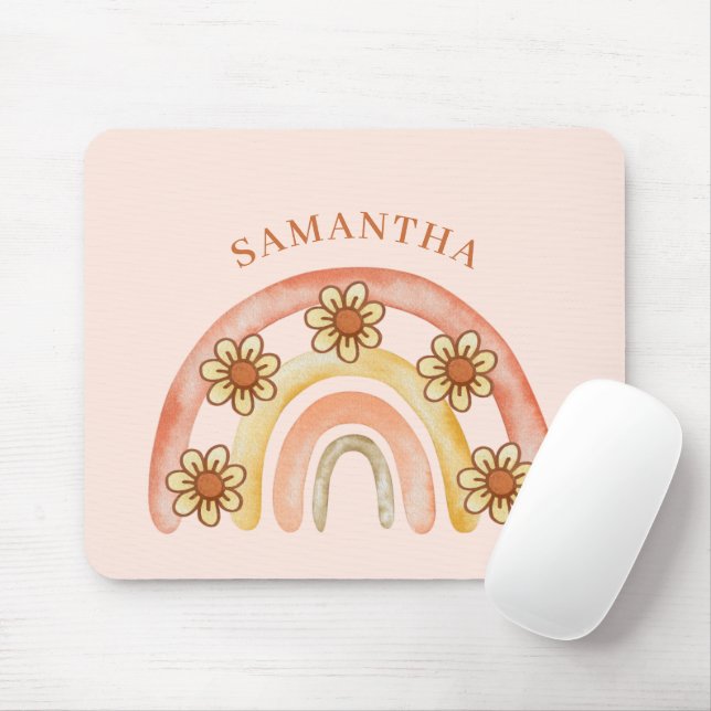 Retro Boho Rainbow Name Mousepad (With Mouse)