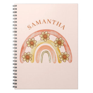 Retro Boho Rainbow Name Spiral Photo Notebook