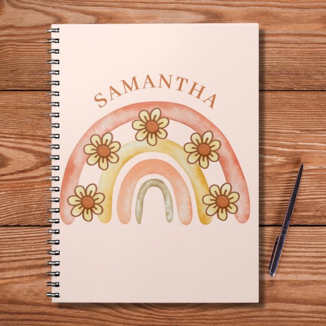 Retro Boho Rainbow Name Spiral Photo Notebook (Creator Uploaded)
