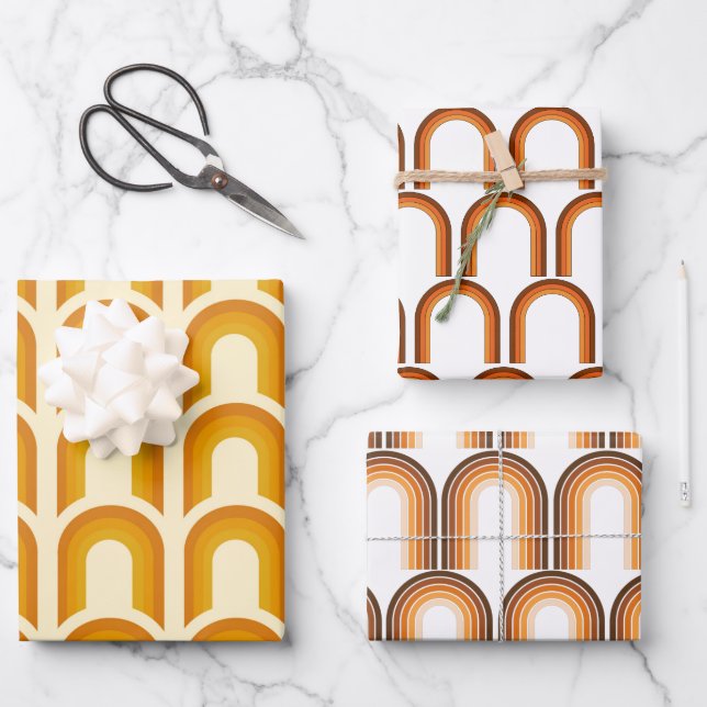 Retro Boho Rainbow Pattern 60s 70s Seventies Wrapping Paper Sheet (Front)