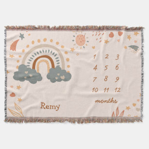 Retro Boho Rainbow Rust Baby Milestone Months Throw Blanket
