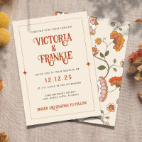 Retro Boho Red Pink Yellow Floral Pattern Wedding