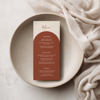 Retro Boho Rustic Terracotta Arches Wedding Dinner Menu