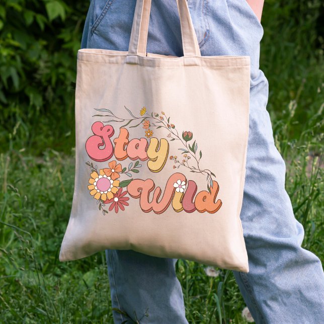 Retro Boho Stay Wild, Floral Wildflower Aesthetic Tote Bag (Creator Uploaded)