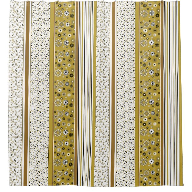 Retro BOHO Stripes Gold Shower Curtain (Front)
