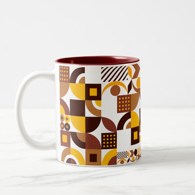 retro boho style modern modern geometric pattern Two-Tone coffee mug (Left)