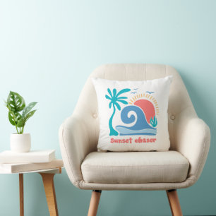 Retro Boho Summer Sunset Chaser Cushion