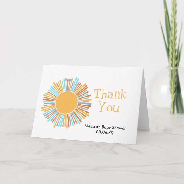 Retro Boho Sun Here Comes The Sun Photo Thank You Card (Front)