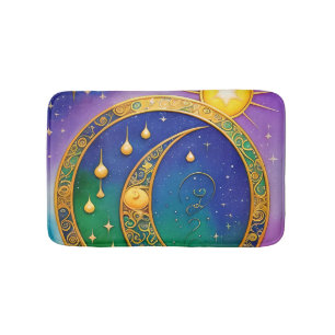 Retro Boho Sun Moon Stars Hippie Vintage  Bath Mat