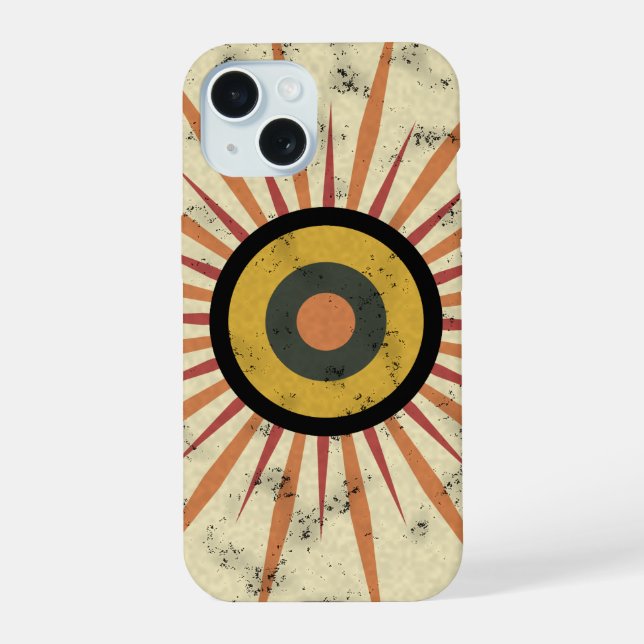 Retro Boho Sunburst Design iPhone 15 Case (Back)
