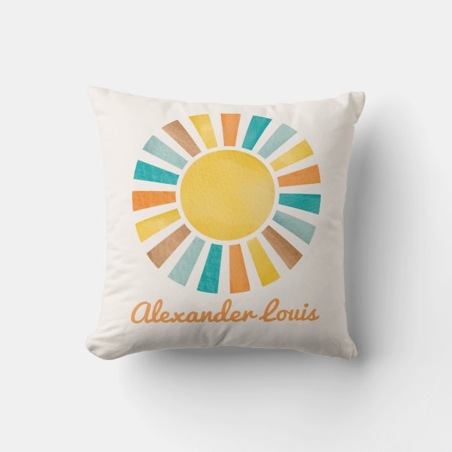 Retro Boho Sunshine Baby Boy Nursery Cushion (Front)