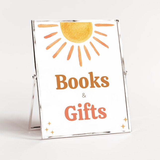 Retro Boho Sunshine Baby Shower Books and Gifts Poster (Boy Boho Sunshine Baby Shower Books and Gift Sign)