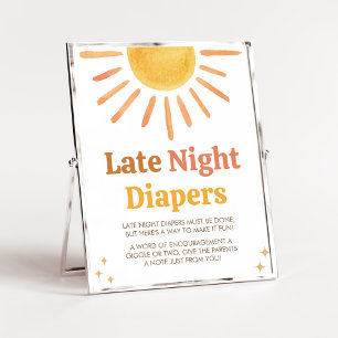 Retro Boho Sunshine Baby Shower Late Night Diapers Poster