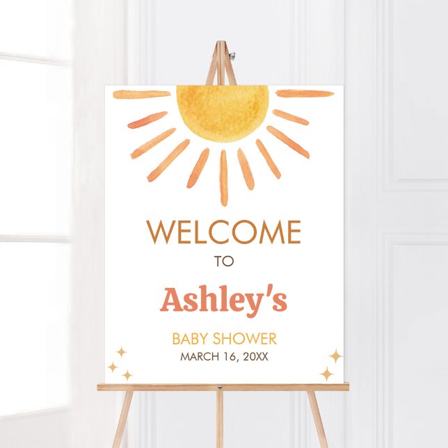 Retro Boho Sunshine Baby Shower Welcome Poster (Boy Boho Sunshine Baby Shower Welcome Sign)