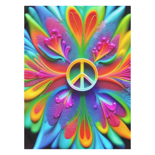 Retro Boho Tablecloth Peace Sign Vintage Hippie (Front)