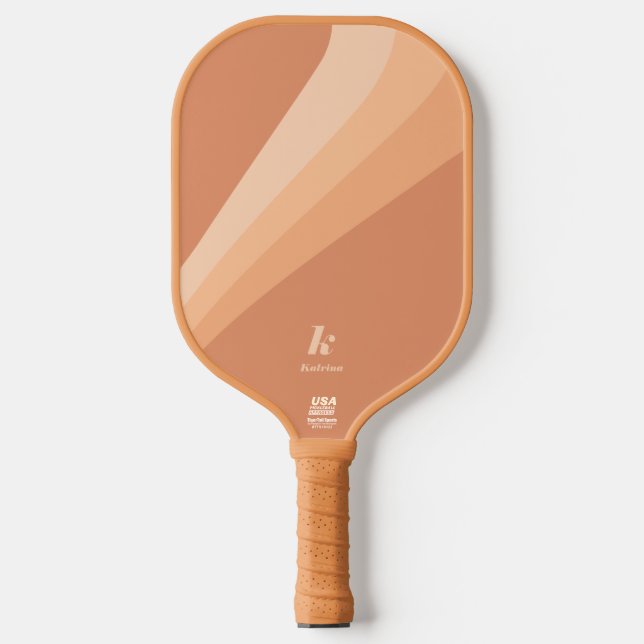 Retro Boho Tan Terracotta Wave Personalised Pickleball Paddle (Front)