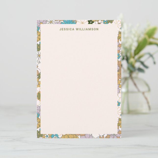 Retro Boho Teal Brown Floral Cute Baby Shower Thank You Card (Standing Front)