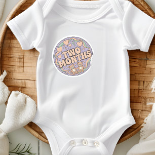 Retro Boho Teddy Bear Baby Two Months Milestone Classic Round Sticker