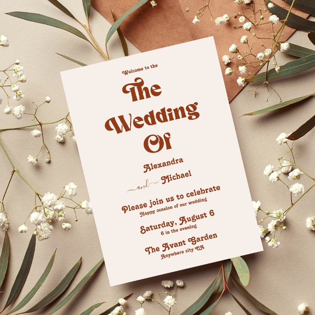 Retro Boho Terracotta Burnt Orange Wedding  Invitation (Creator Uploaded)