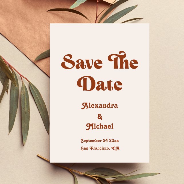 Retro Boho Terracotta Burnt Orange Wedding Save Th The Date (Creator Uploaded)