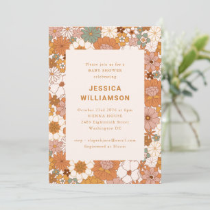 Retro Boho Terracotta Floral Cute Baby Shower Invitation