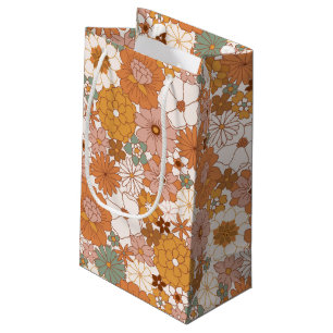 Retro Boho Terracotta Floral Flowers Bohemian Small Gift Bag