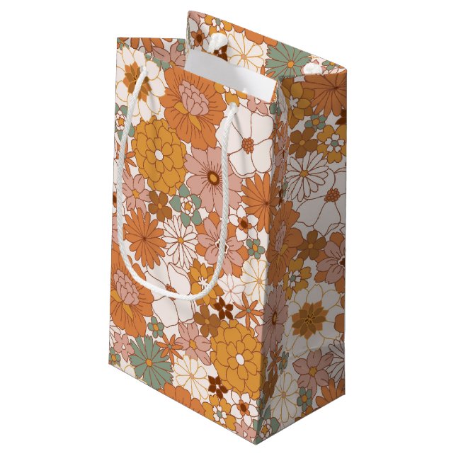Retro Boho Terracotta Floral Flowers Bohemian Small Gift Bag (Back Angled)