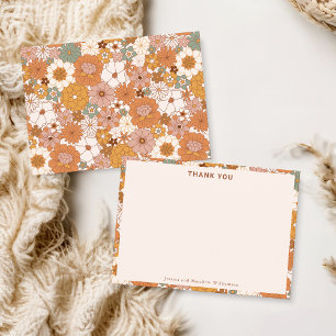 Retro Boho Terracotta Floral Personalized Wedding Thank You Card