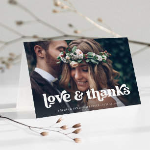Retro Boho Typography and Photo   Wedding Thank You Card