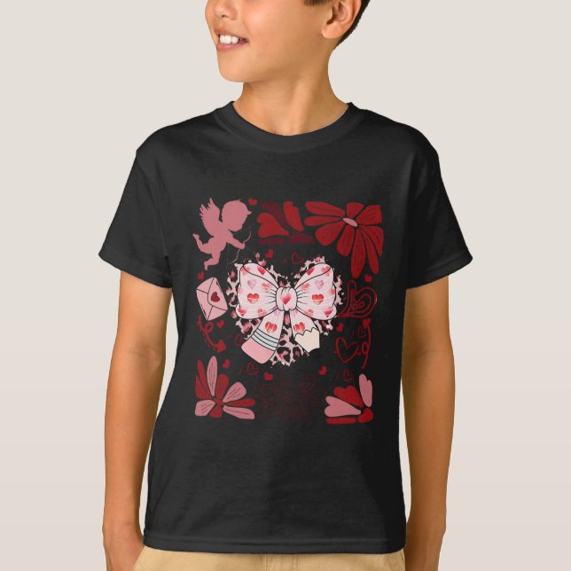 Retro Boho Valentine Pencil Bow Teaching Is A Work T-Shirt (Front)
