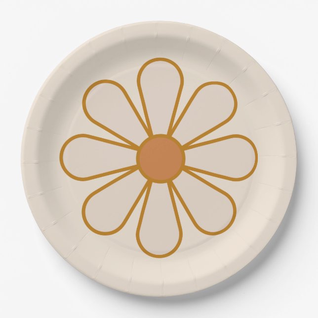 Retro Boho Vintage Daisy Paper Plate (Front)
