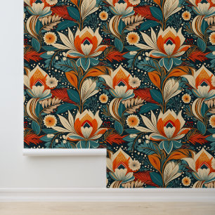 Retro Boho Vintage Floral Large Wallpaper