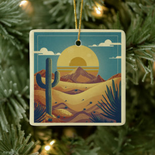 Retro Boho Vintage Style Desert Illustration Ceramic Ornament